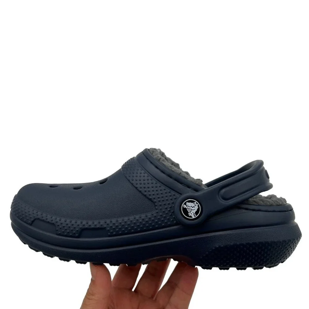 Crocs Boys Lined Clogs Size 2 (J2) Navy Blue Lightweight Cozy Comfy Slip on Shoe